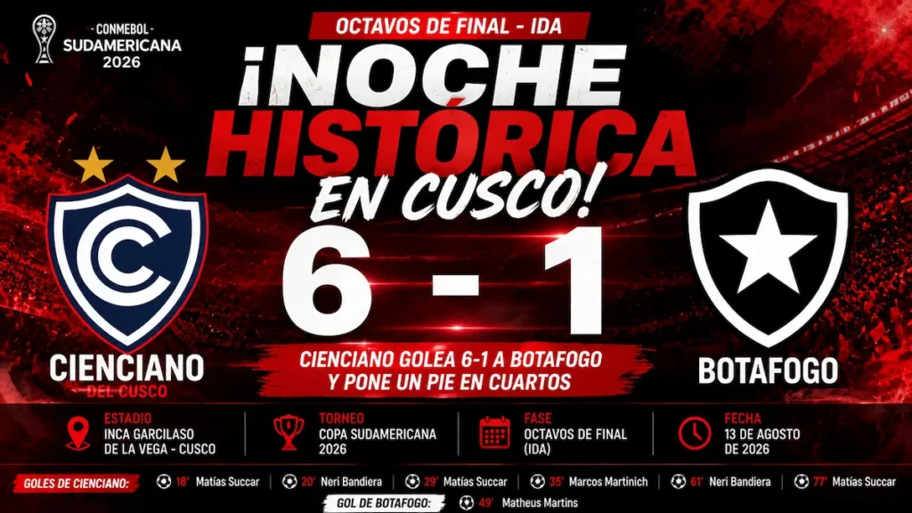 ¡Noche histórica en Cusco! Cienciano aplasta 6-1 a Botafogo y pone un pie en cuartos